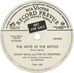 RCA Victor Label-The Note In The Bottle-Sunny Gale and The Du Droppers-1953